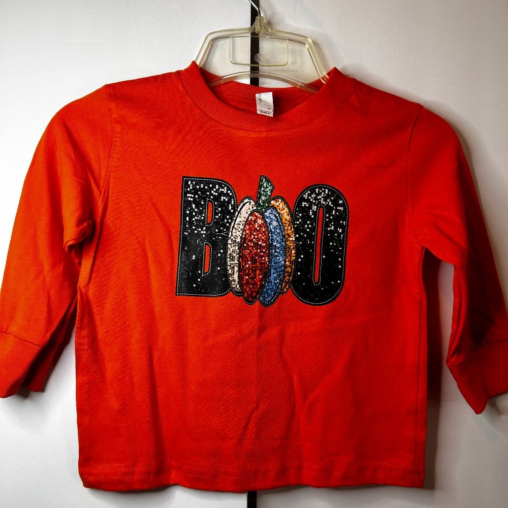 Rabbit Skins orange long sleeve tshirt. Size 4 with "BOO"‎ graphic. NWOT
